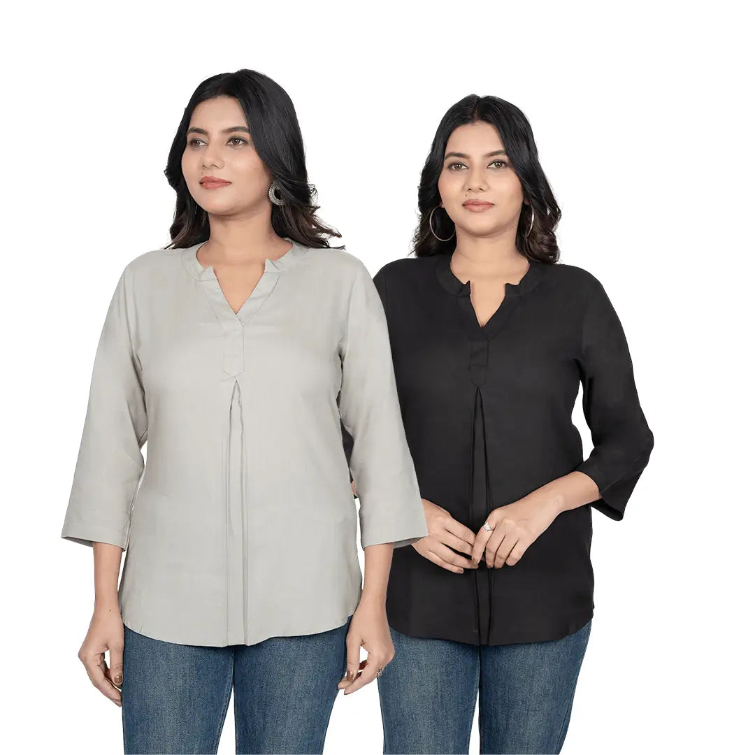 Viscose Pleated Top Combo – Grey & Black (Pack of 2)