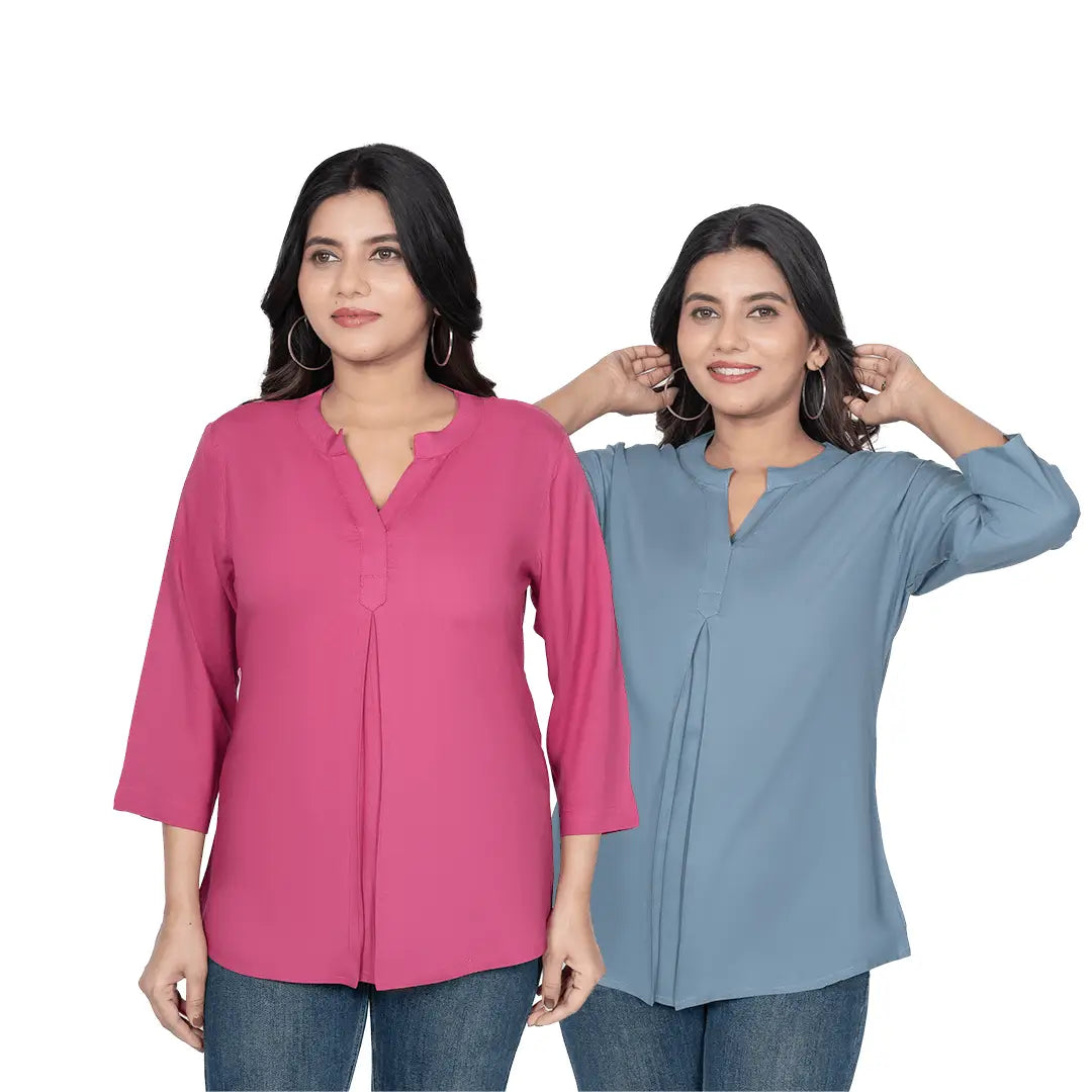 Viscose Pleated Top Combo – Onion & Blue Grey (Pack of 2)