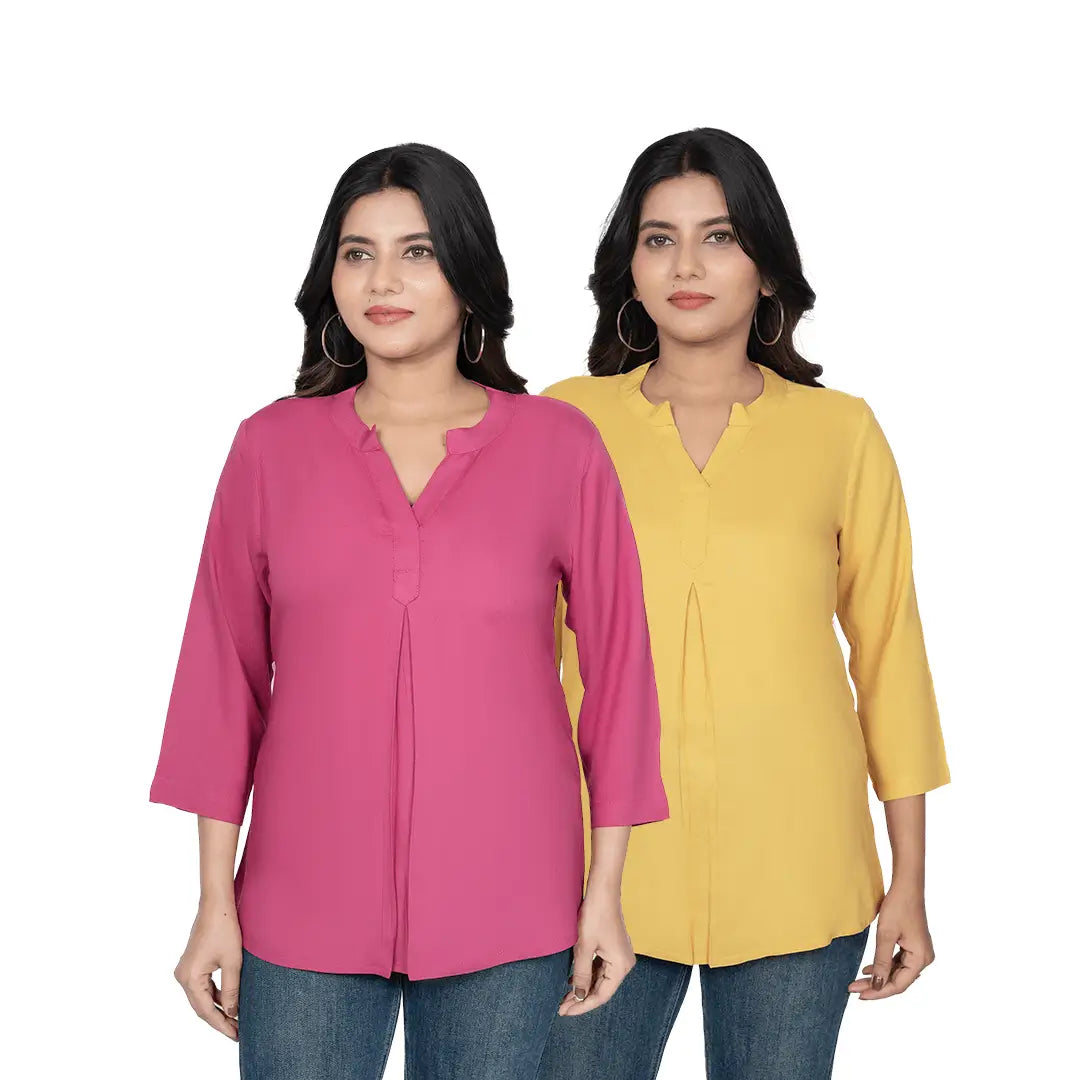 Viscose Pleated Top Combo – Onion & Mustard (Pack of 2)