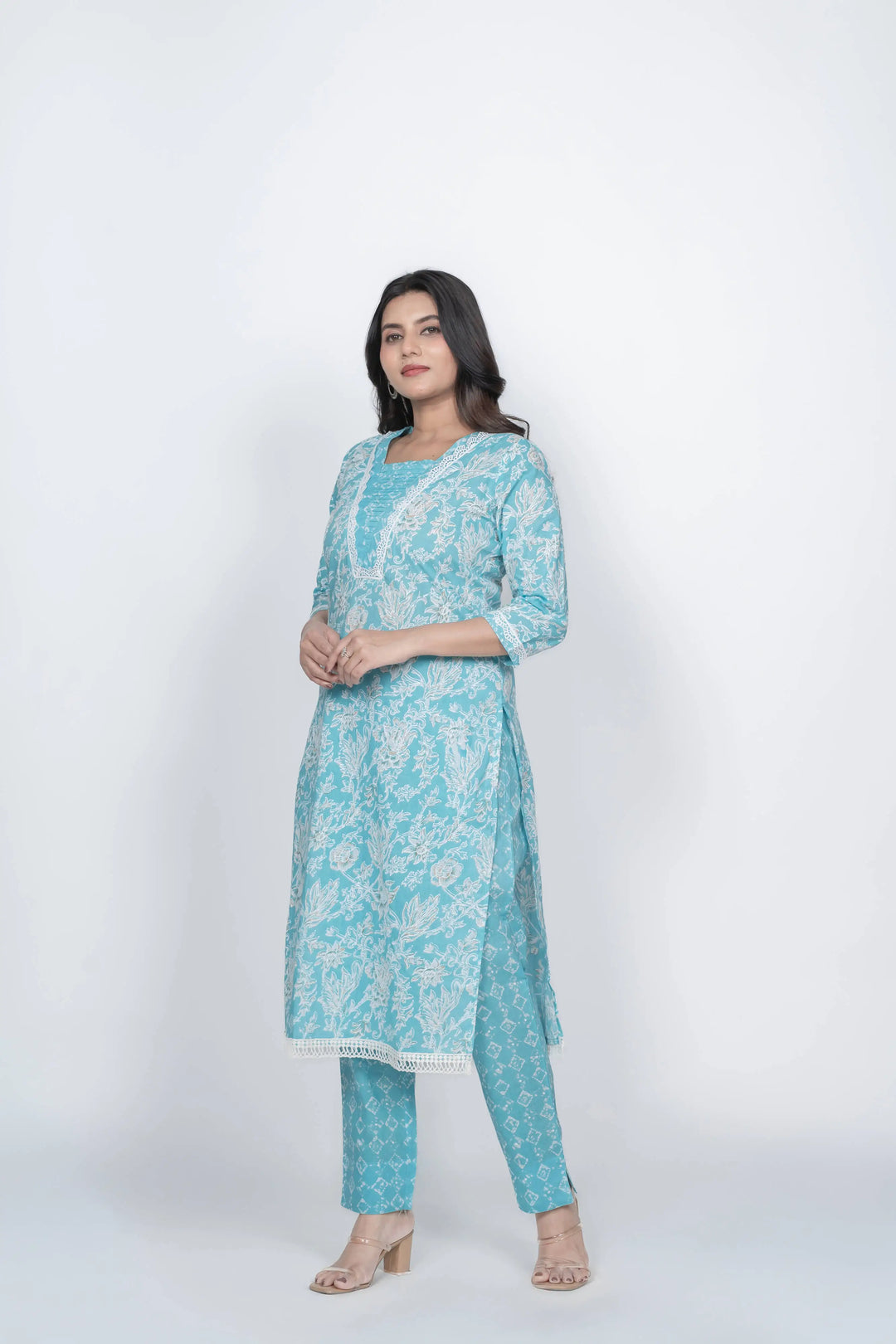 Sky Blue Khadi Print Kurti