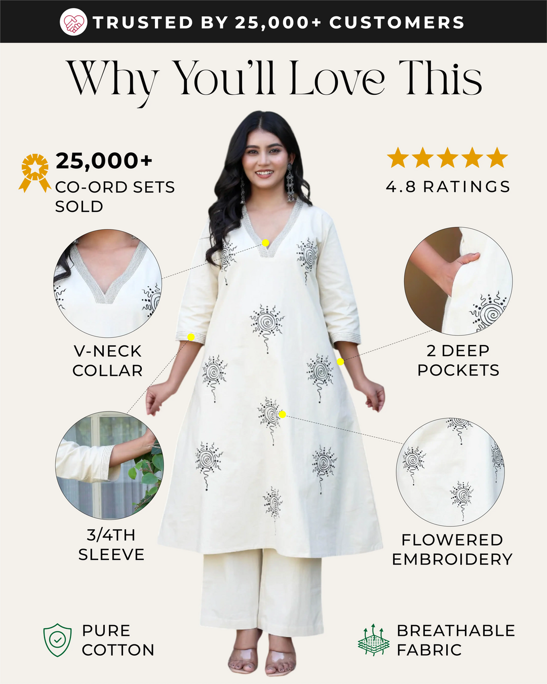 Off White Minimal Embroidered Aline Co-ord Set