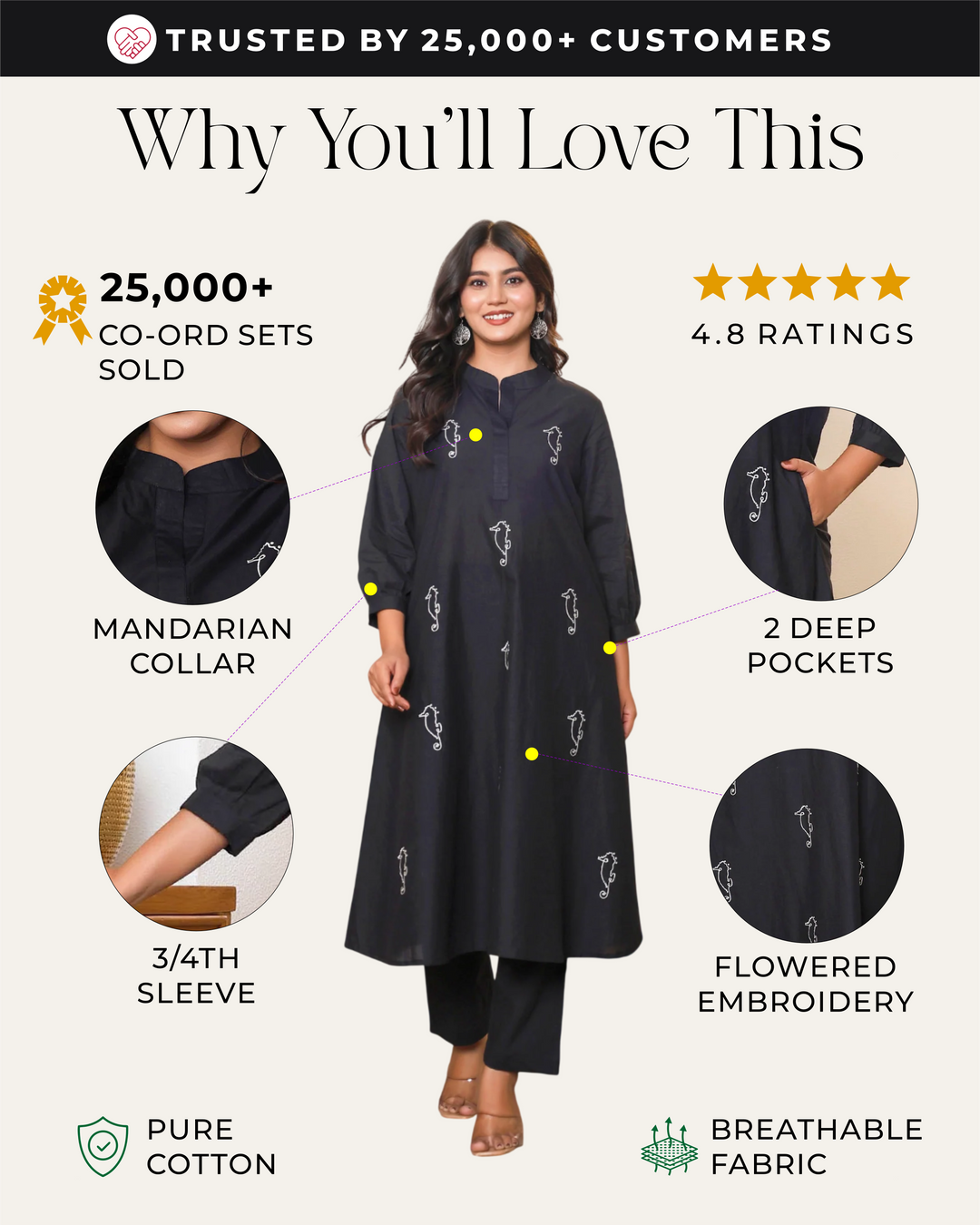 Black Base With Delicate White Floral Embroidery