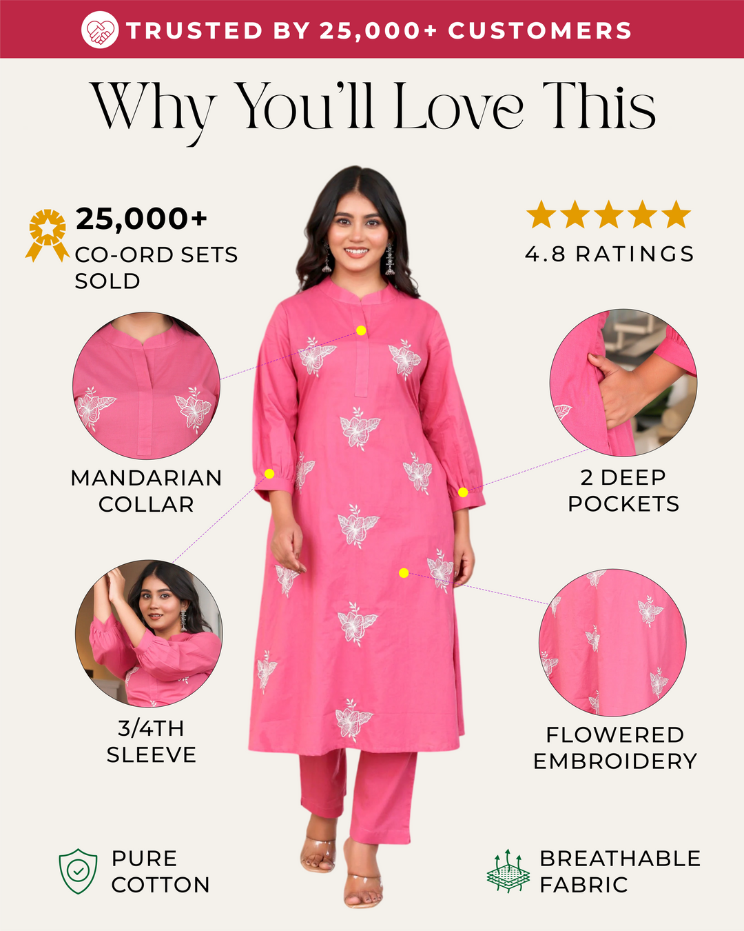 Pink Base With Delicate White Floral Embroidery