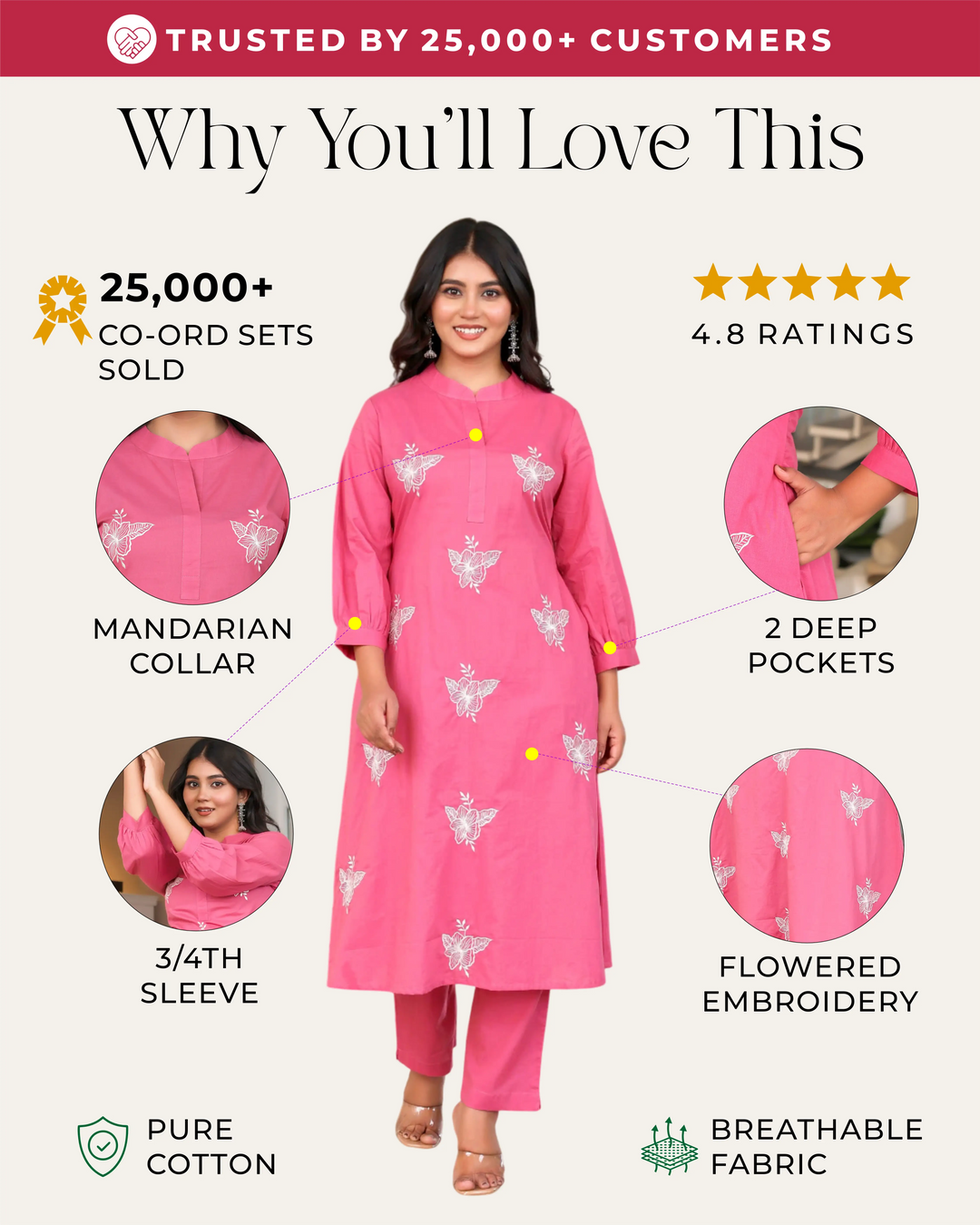 Pink Base With Delicate White Floral Embroidery