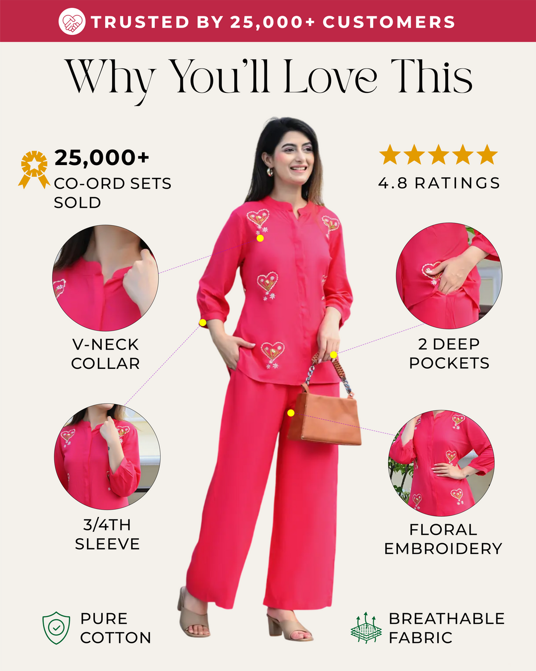 Hot Pink Embroidered Co-ords Set