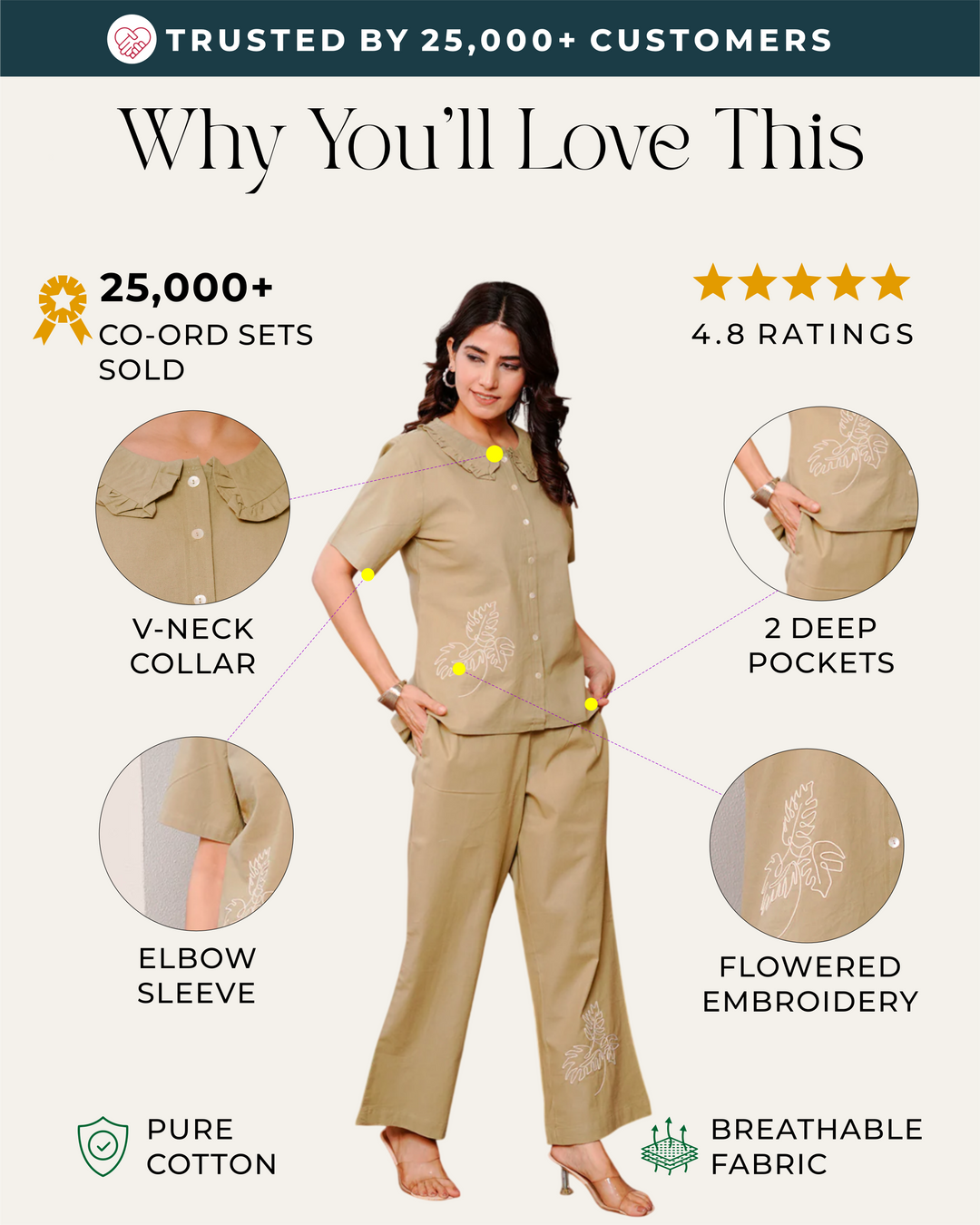 Beige Embroidered Co-ord Set