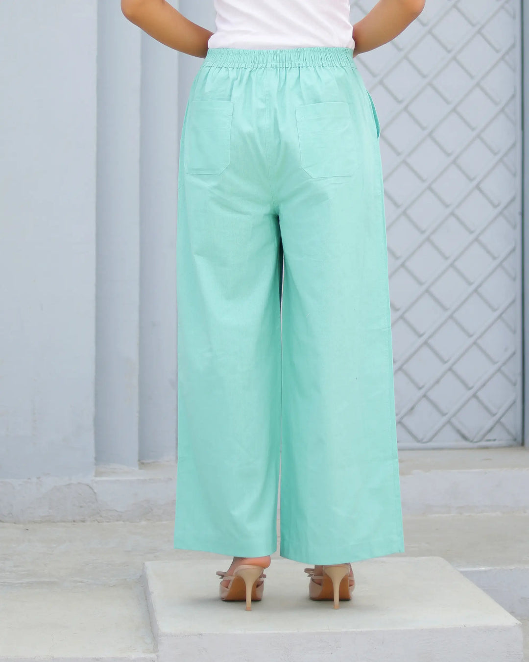 Turquoise Airy Linen Wide leg Pants