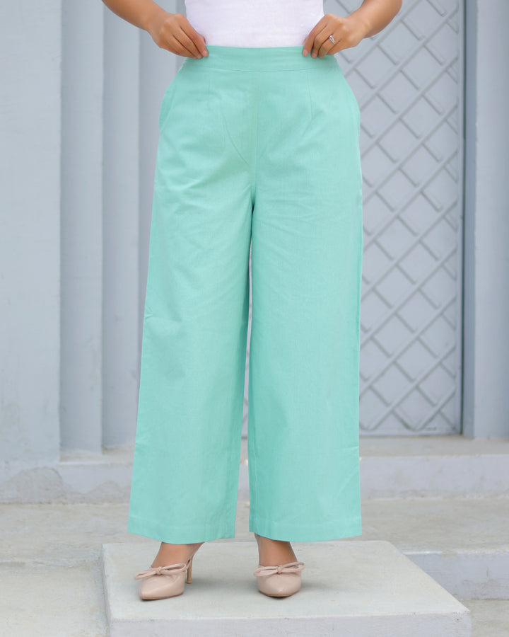 Turquoise Airy Linen Wide leg Pants