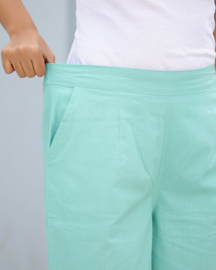 Turquoise Airy Linen Wide leg Pants