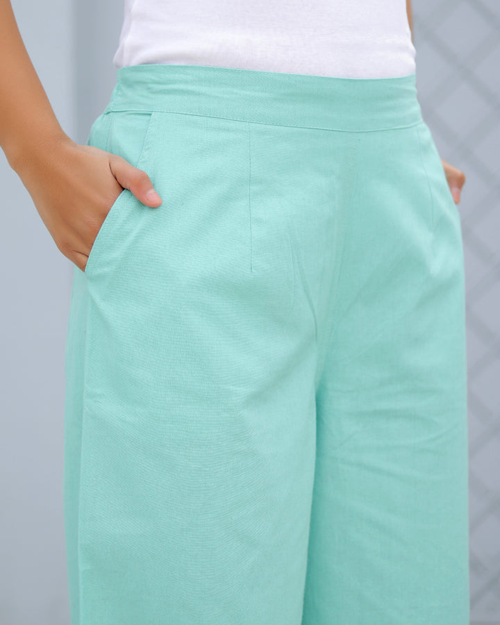Turquoise Airy Linen Wide leg Pants