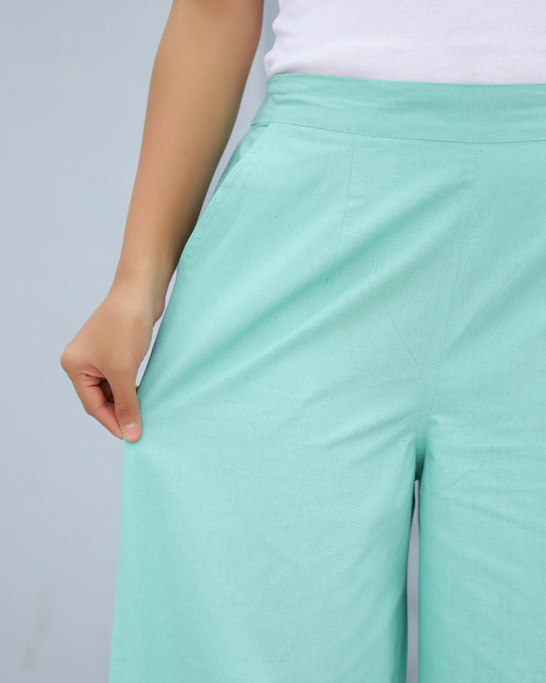 Turquoise Airy Linen Wide leg Pants