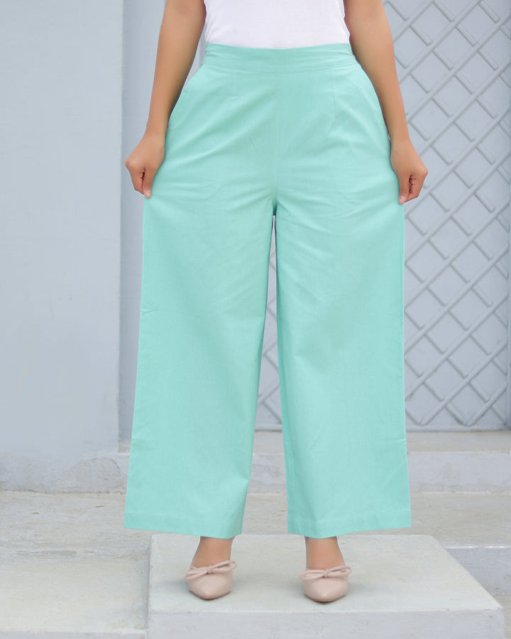 Turquoise Airy Linen Wide leg Pants