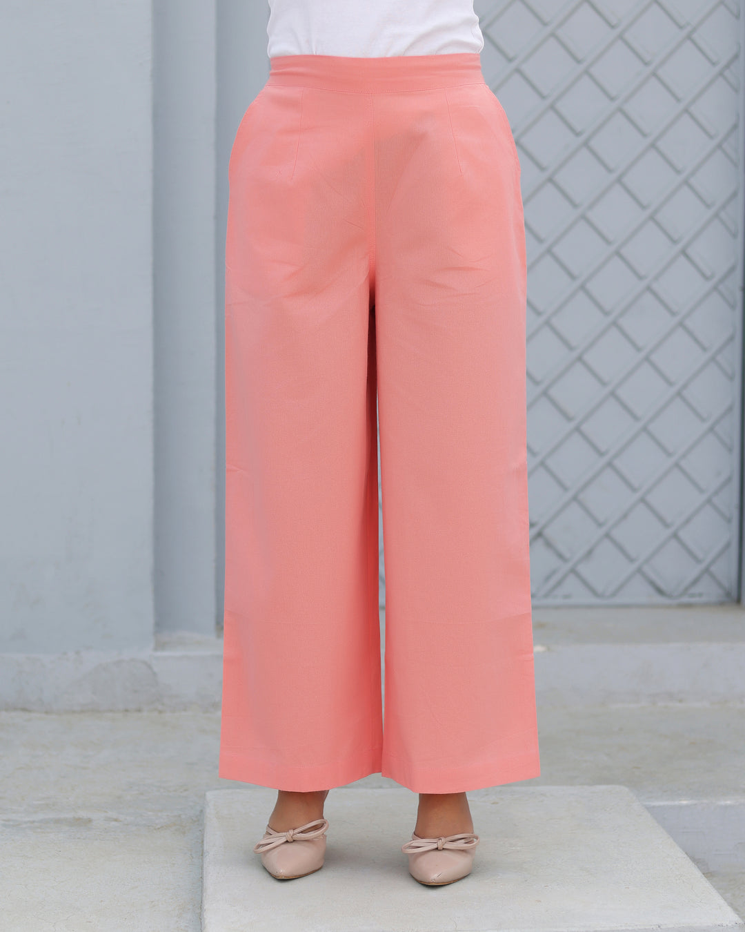 Peach Airy Linen Wide leg Pants