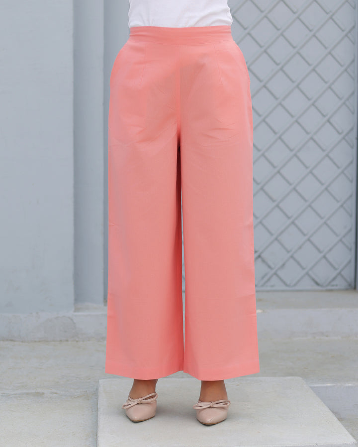 Peach Airy Linen Wide leg Pants