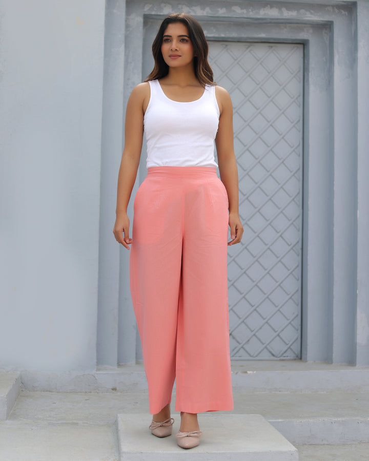 Peach Airy Linen Wide leg Pants