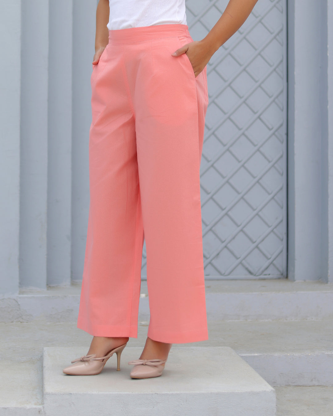 Peach Airy Linen Wide leg Pants