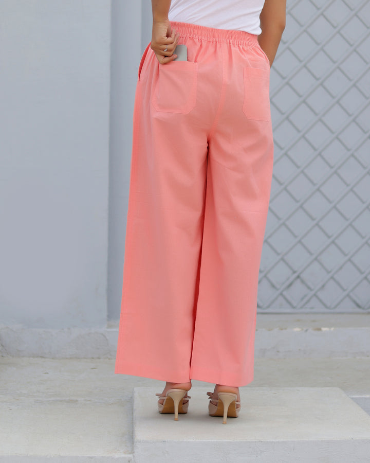 Peach Airy Linen Wide leg Pants