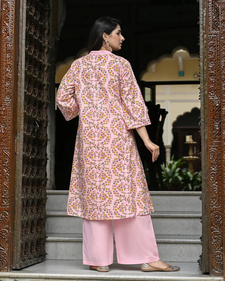 Pink Multicolor Floral Printed Co- ords Set