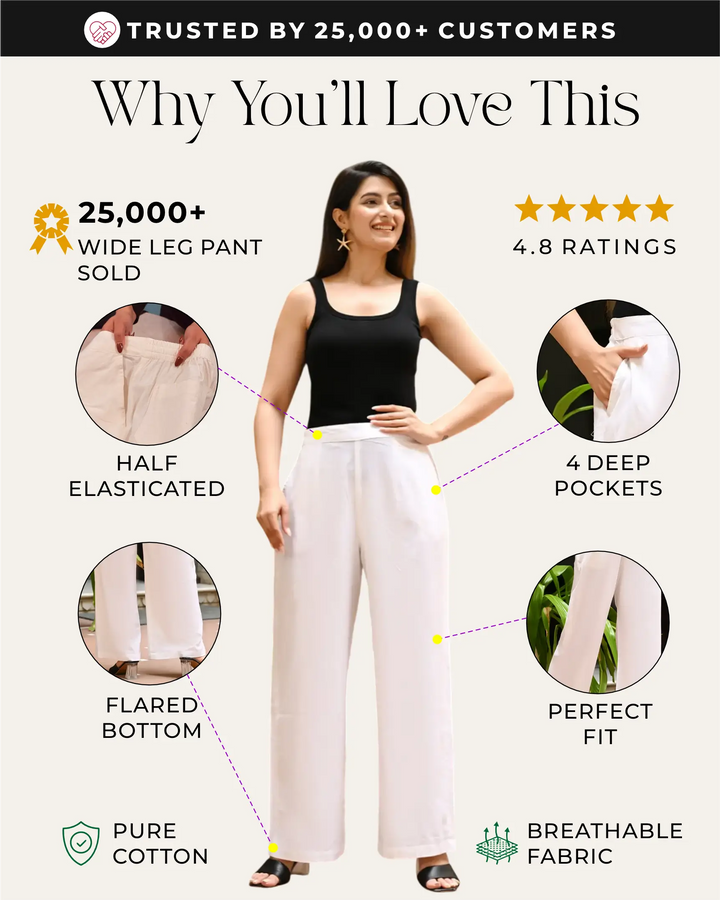 White Airy Linen Wide leg Pants