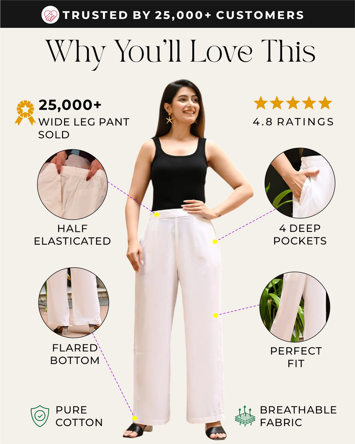 White Airy Linen Wide leg Pants