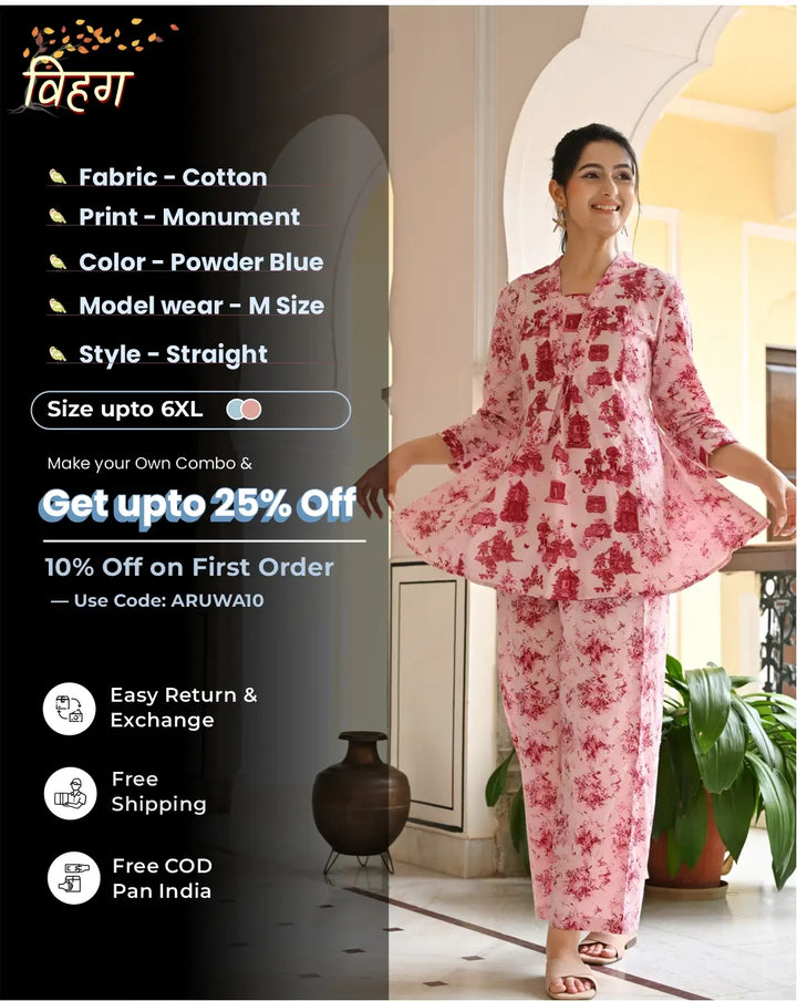 Monument Pink printed Aline Co- ords Set