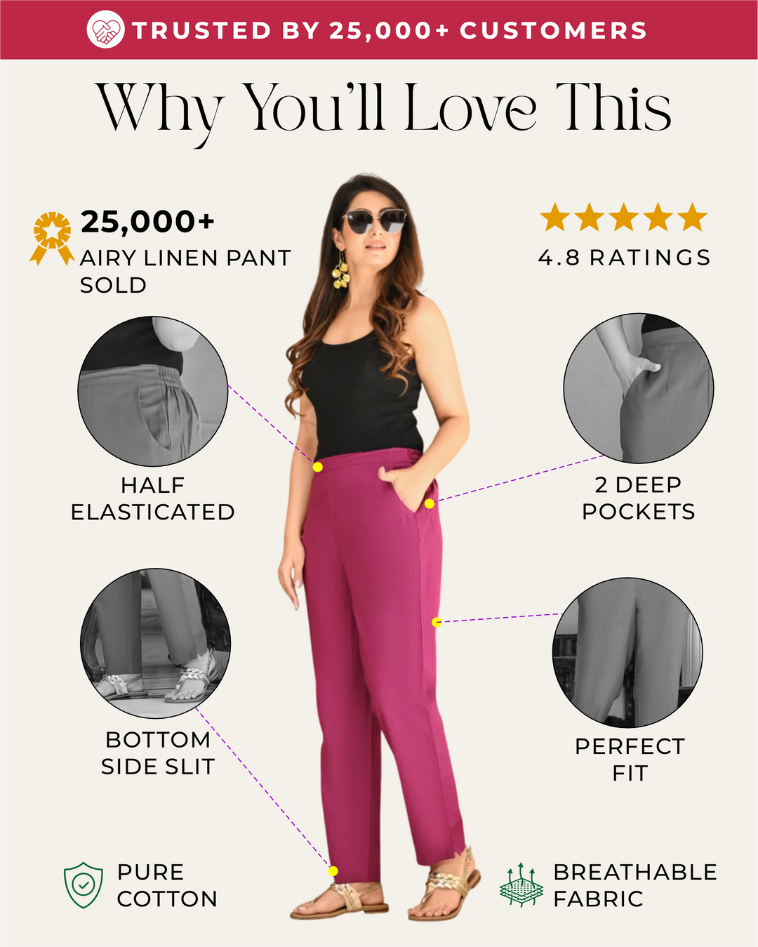 WINE SOLID AIRY LINEN PANTS