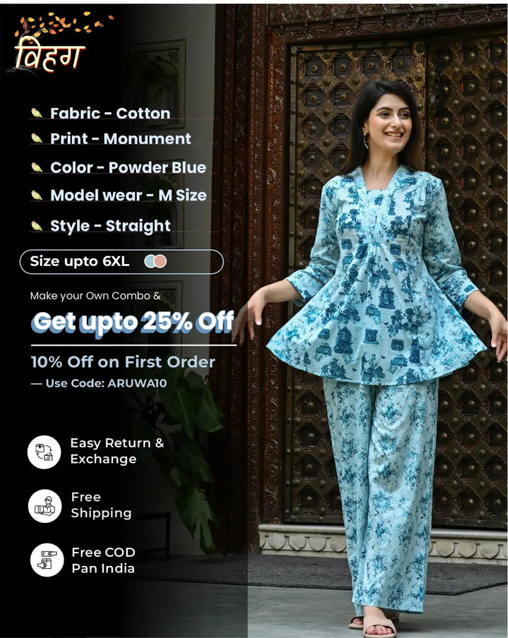 Monument Blue printed Aline Co- ords Set
