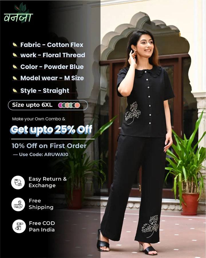 Black  Embroidered Co-ord Set