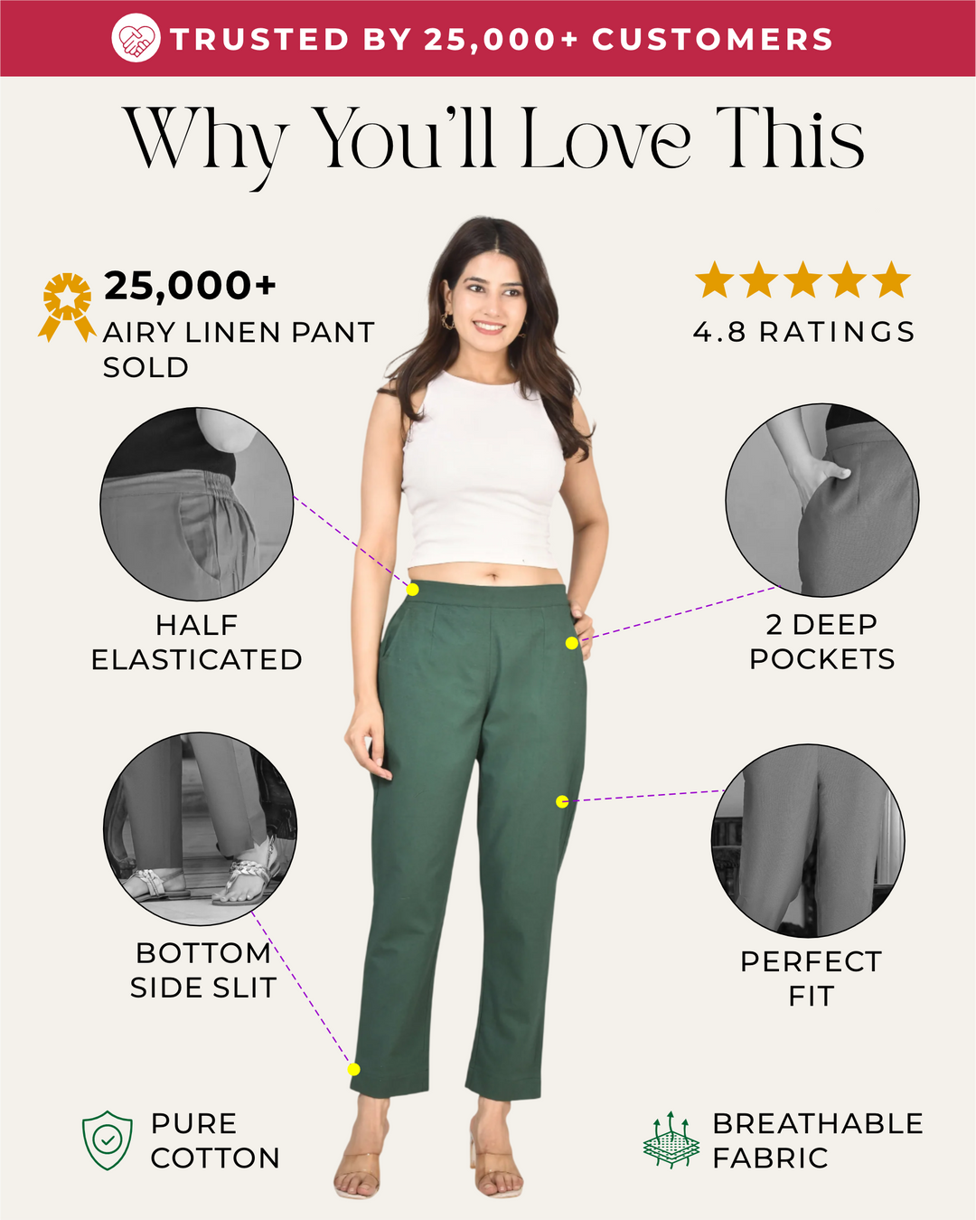 DARK BOTTEL GREEN AIRY LINEN PANTS