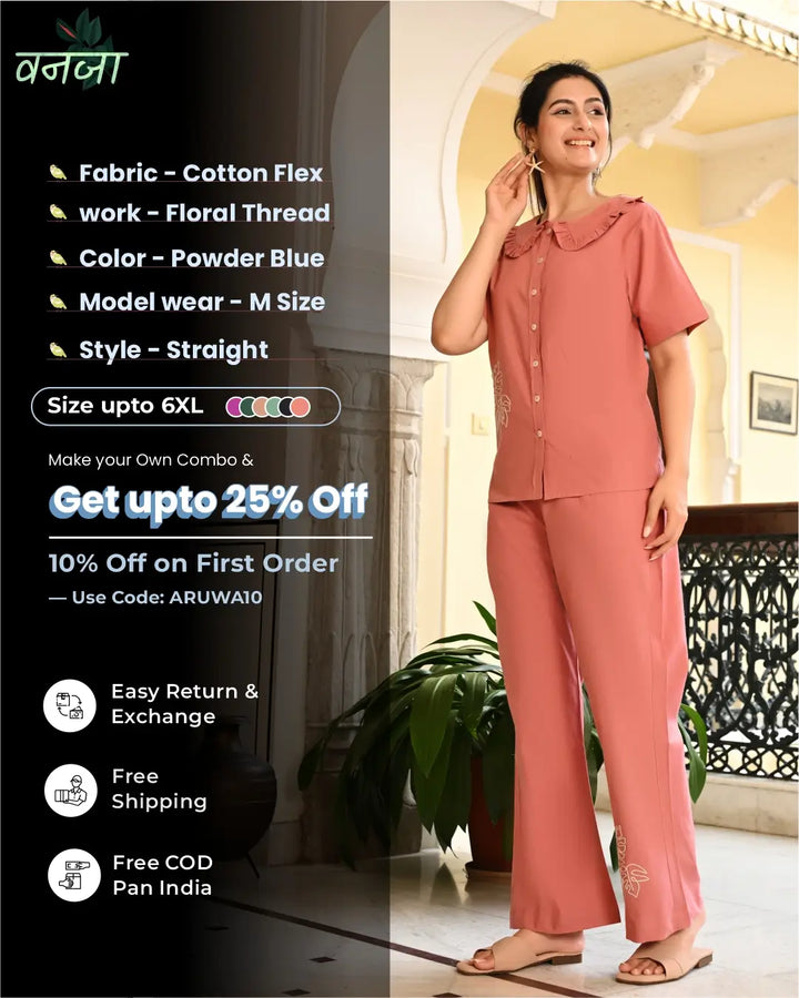 Peach Blossom Embroidered Co-ord Set