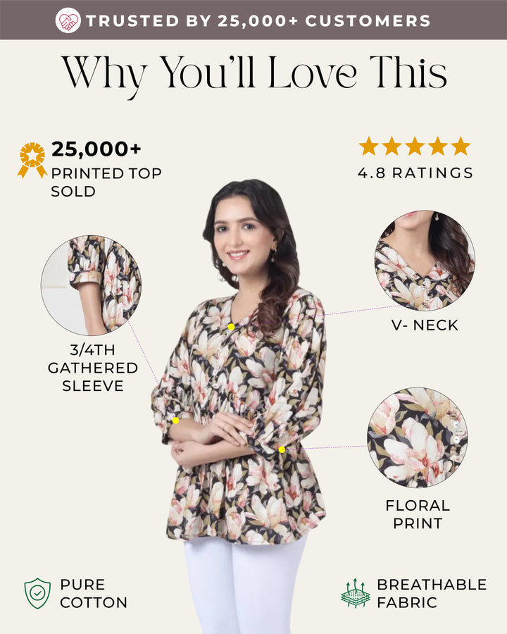 Rayon Black Flower Top