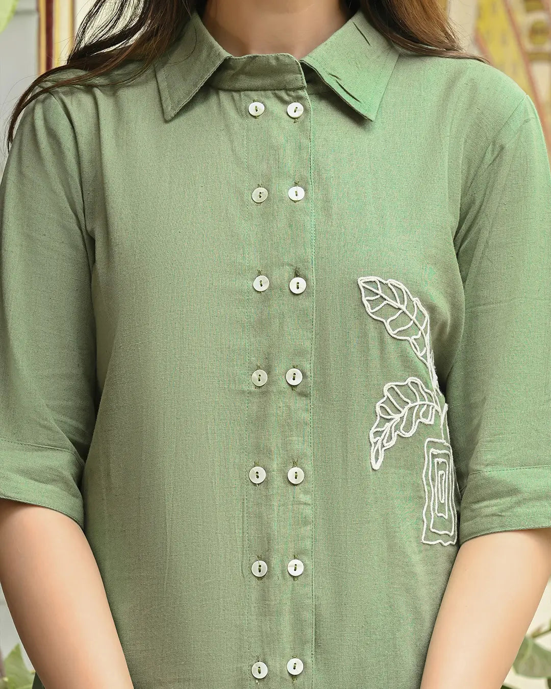 Sage Green Embroidered Shirt