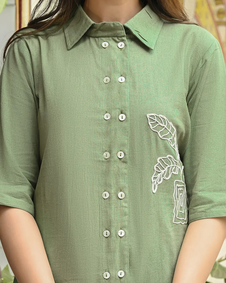 Sage Green Embroidered Shirt