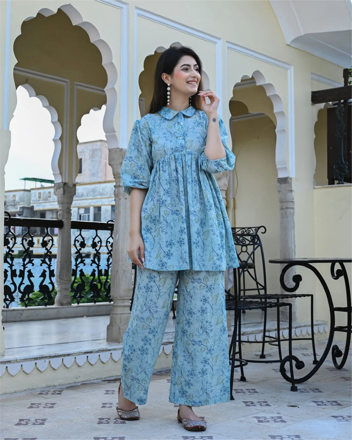Blue Peacock Printed Co-ords Set