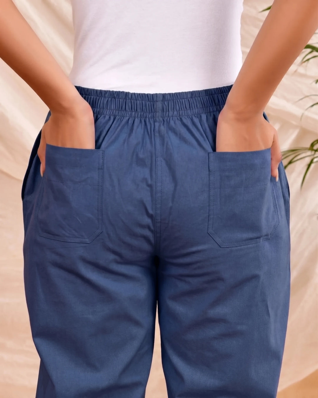 Navy Blue Solid Straight Pants