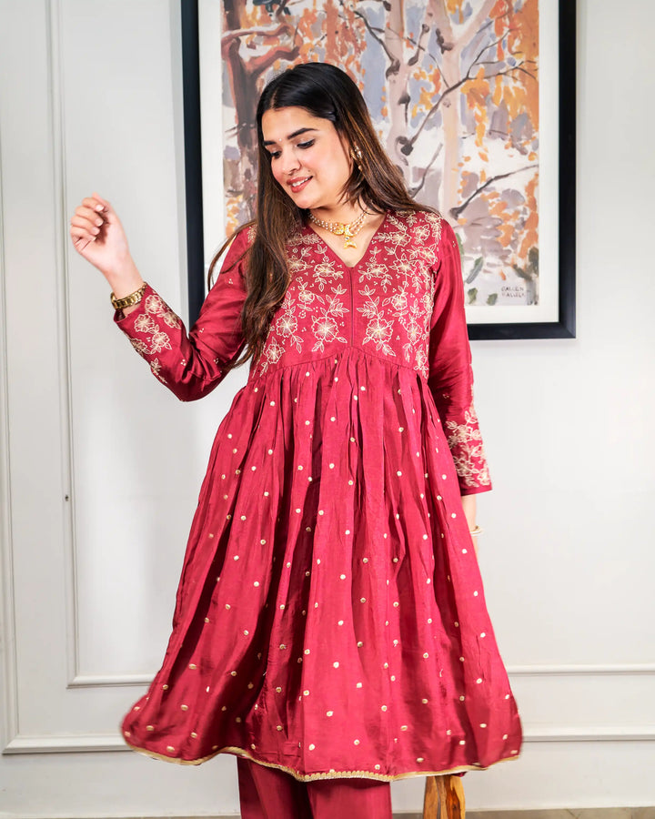 KIumudini Mehroon Designer Kurta Set