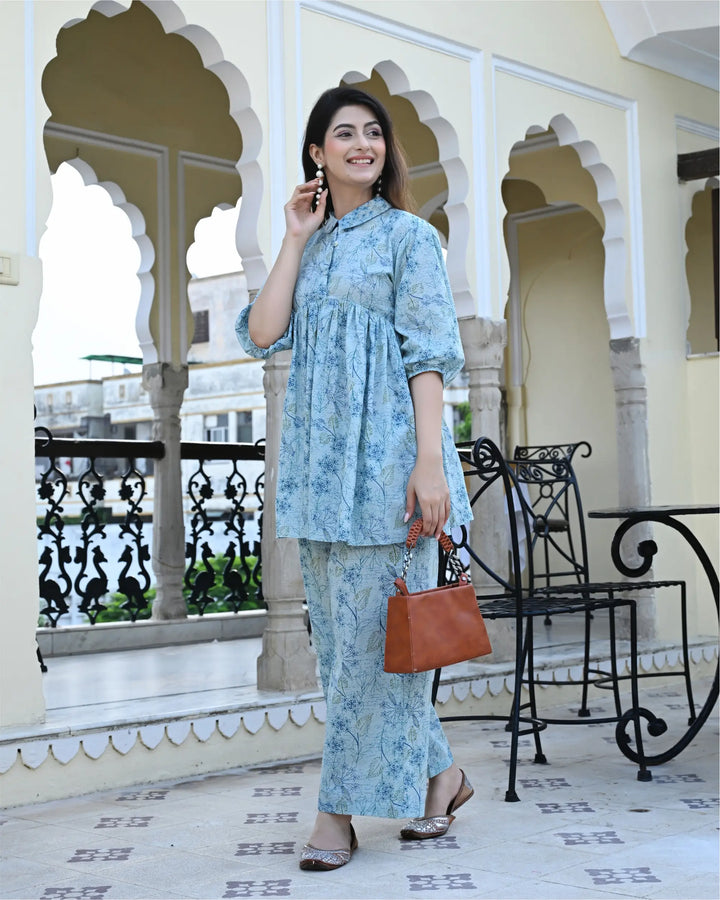 Blue Peacock Printed Co-ords Set
