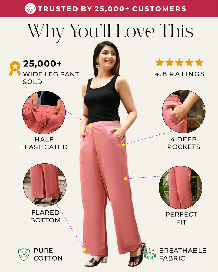 Peach Blossom Airy Linen Wide leg Pants