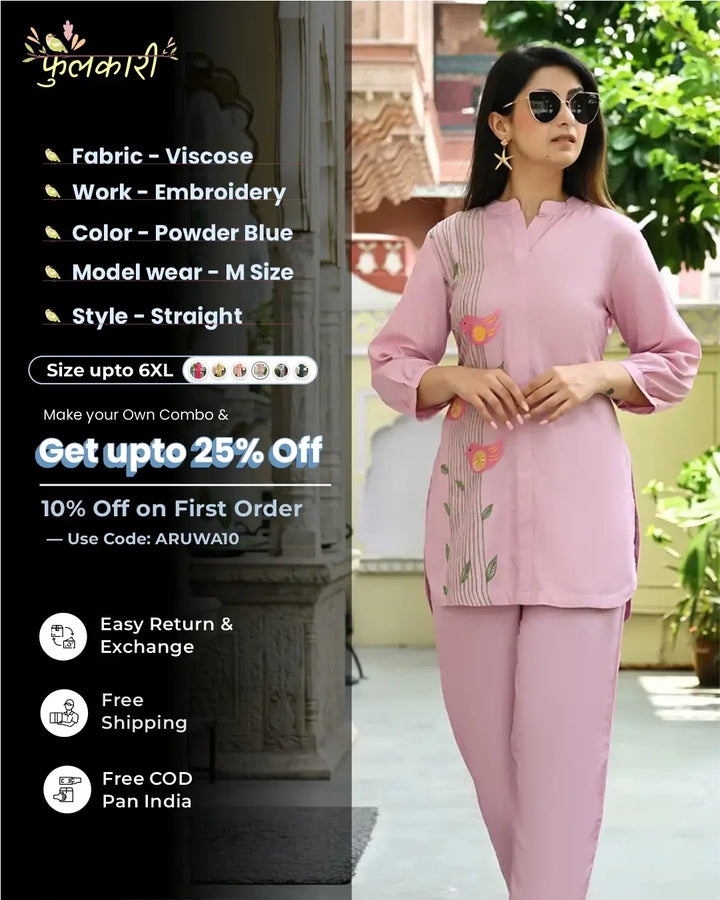 Orchid Pink Embroidered Co-ords Set