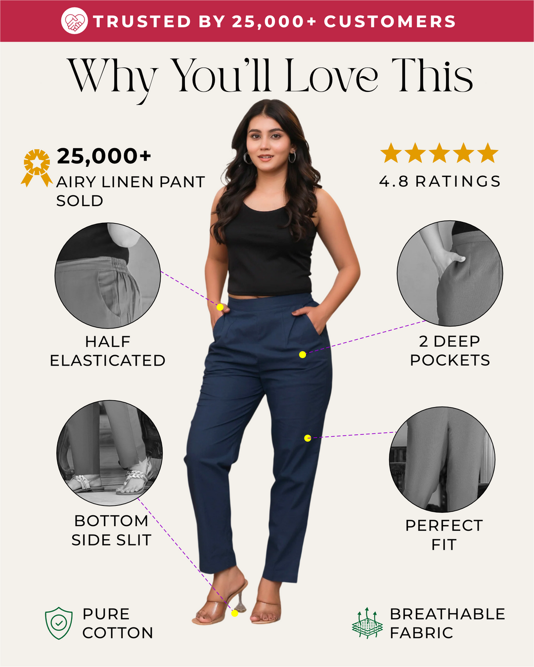 Navy Blue Solid Airy Linen Pants