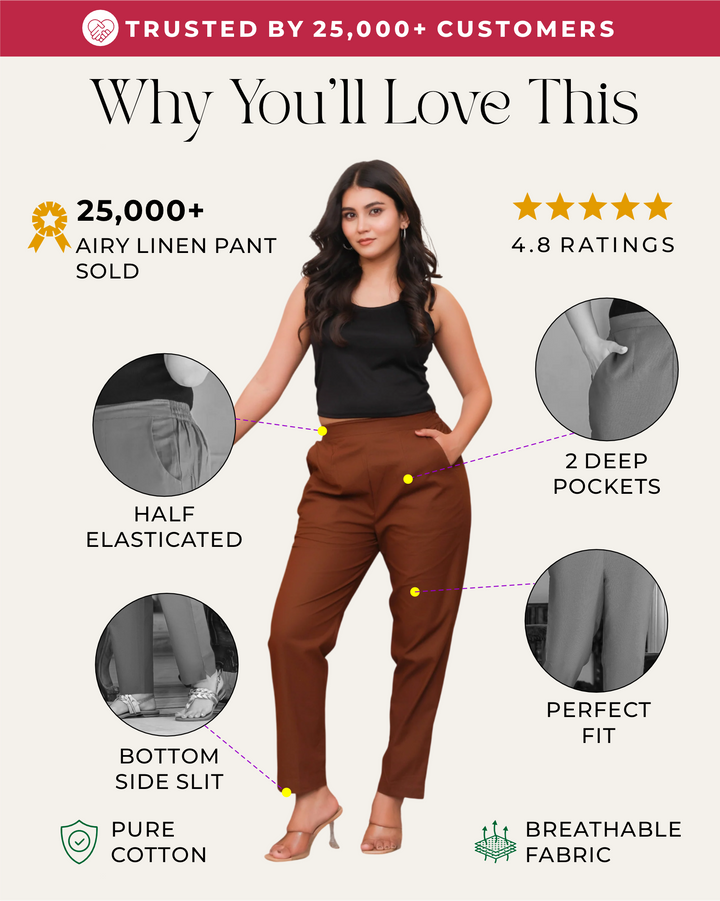 Coffee Brown Solid Airy Linen Pants