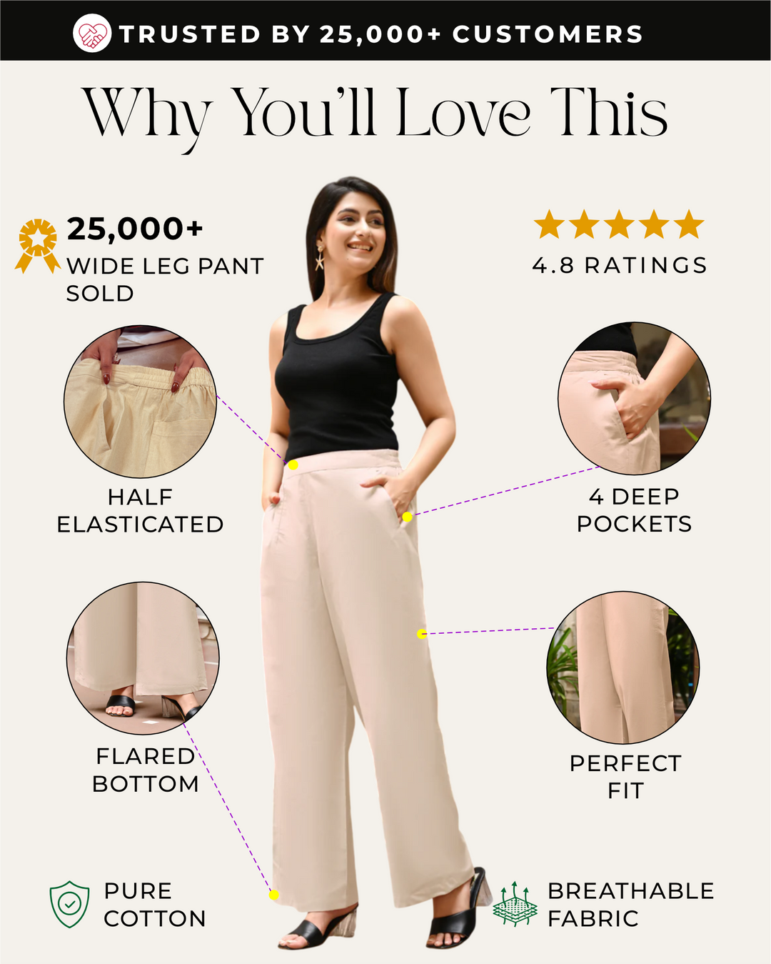 Off White Airy Linen Wide leg Pants