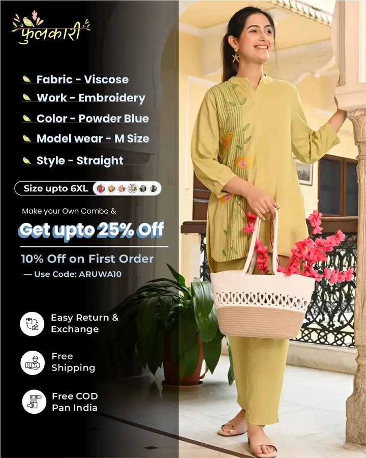 Olive Green Embroidered Co- ords Set