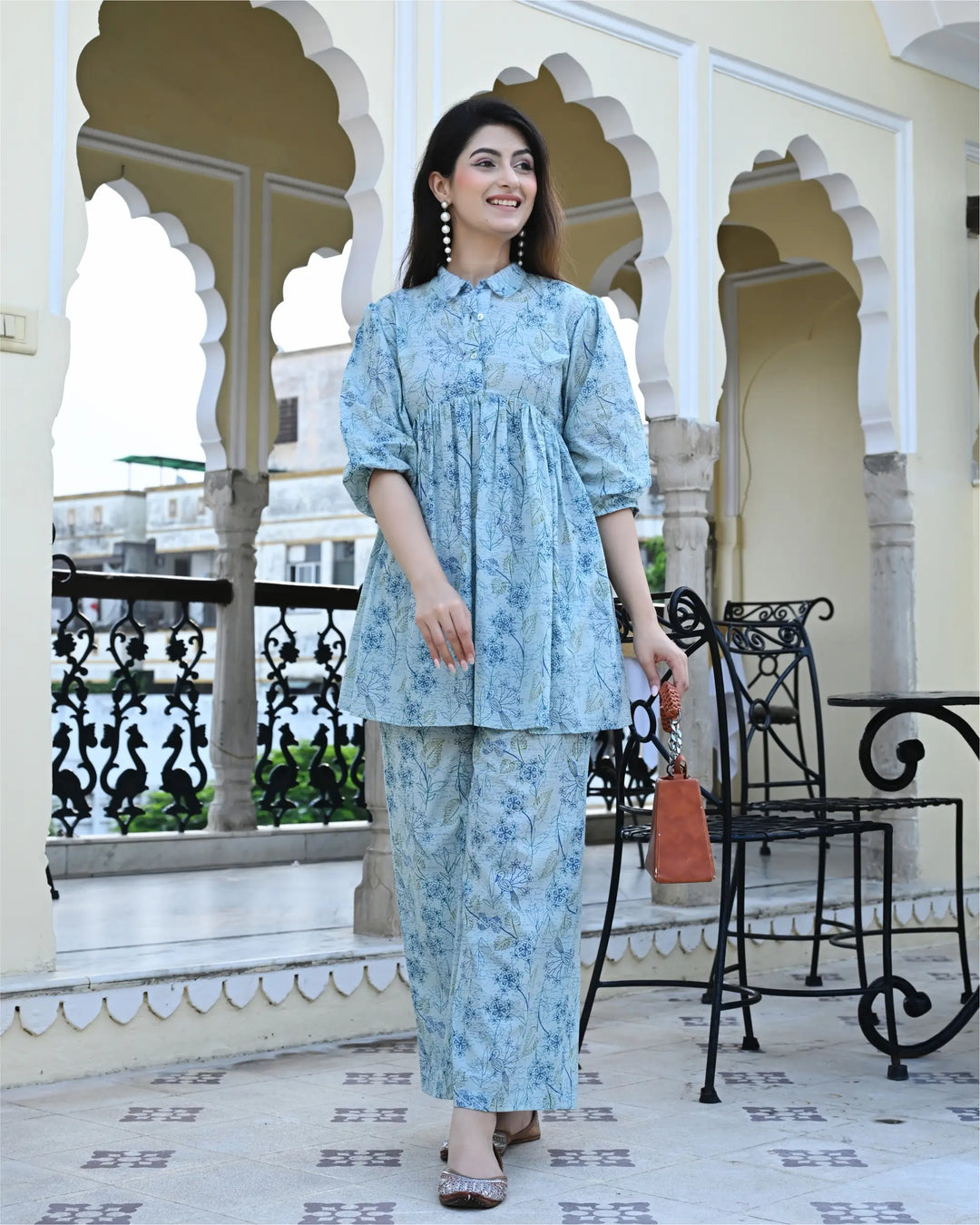 Blue Peacock Printed Co-ords Set