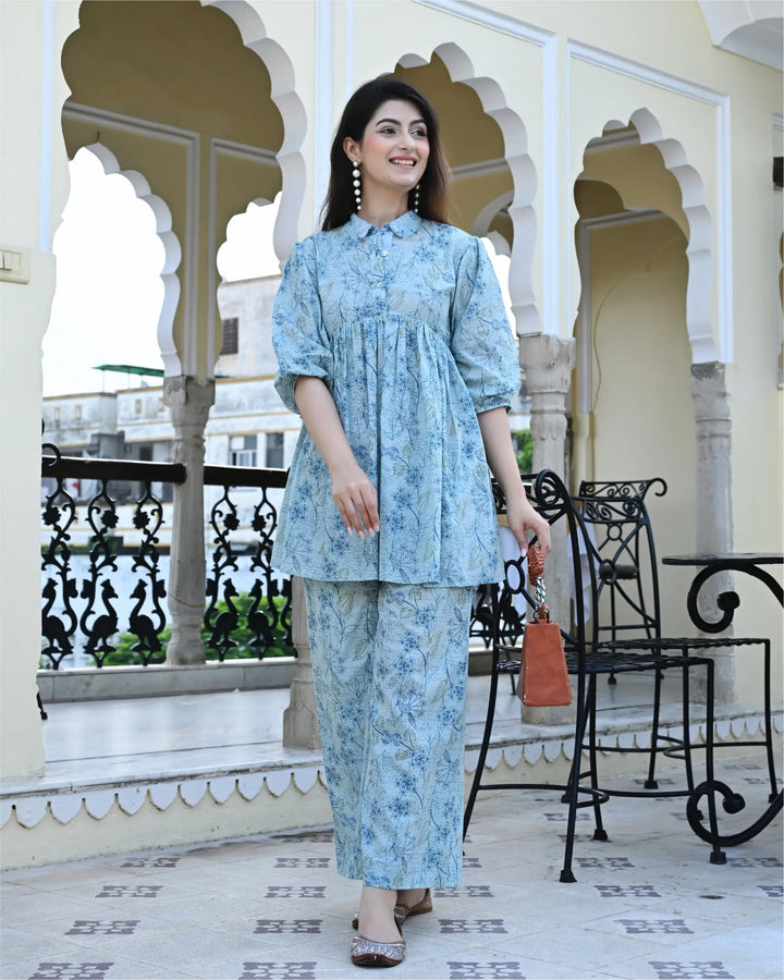 Blue Peacock Printed Co-ords Set