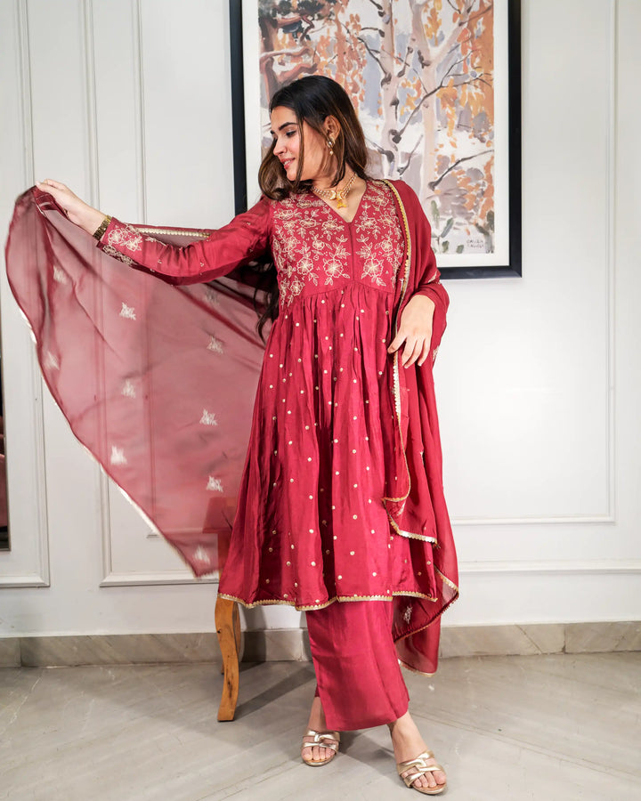 KIumudini Mehroon Designer Kurta Set