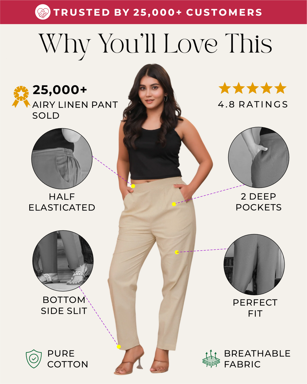 Off White Solid Airy Linen Pants