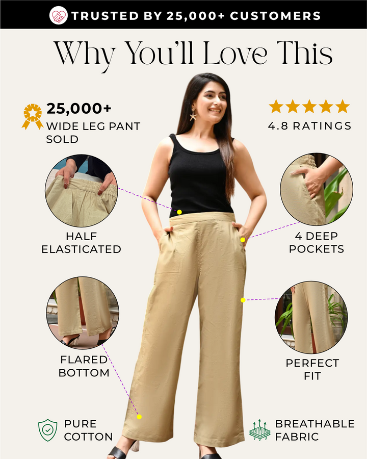 Beige Airy Linen Wide leg Pants