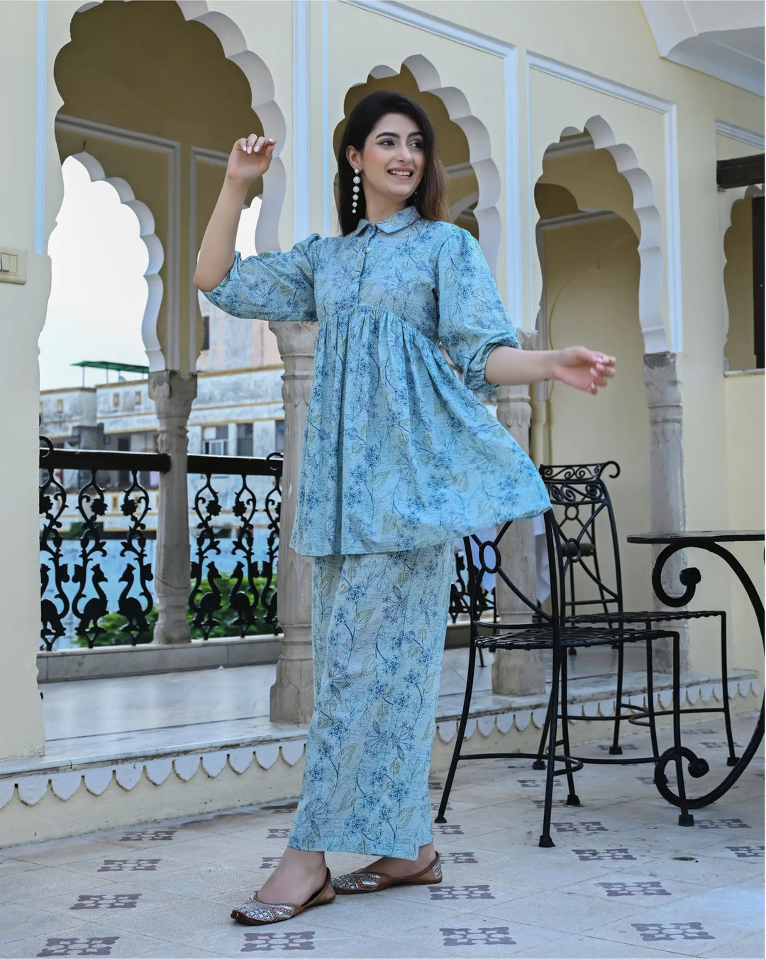 Blue Peacock Printed Co-ords Set