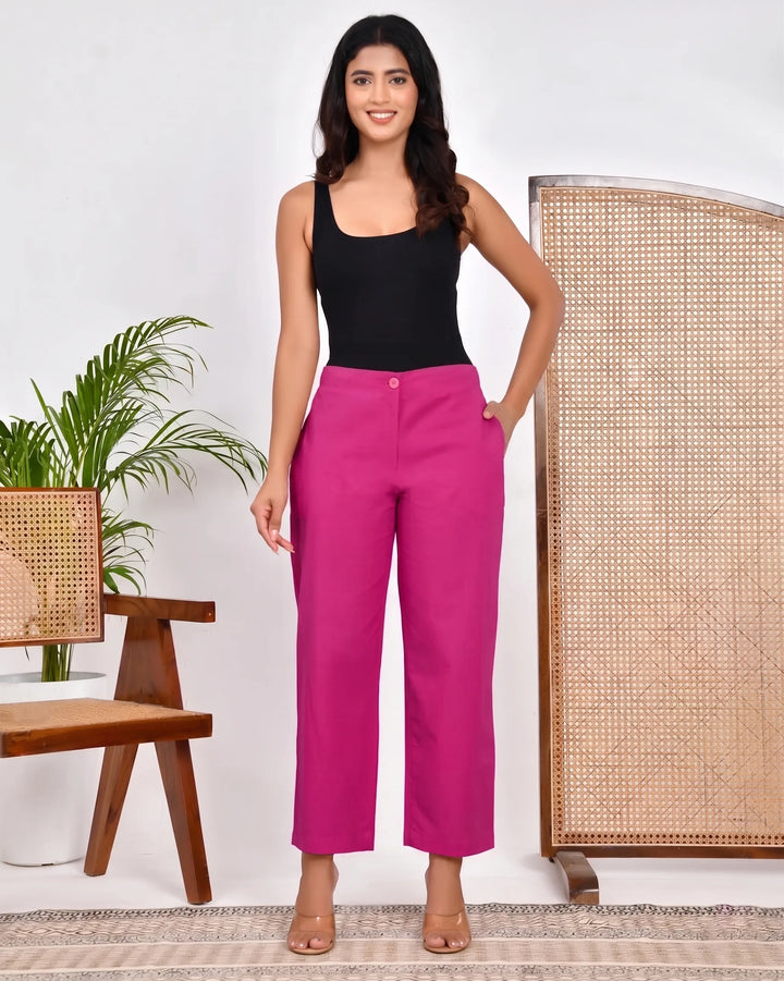 Wine Solid Straight Pants